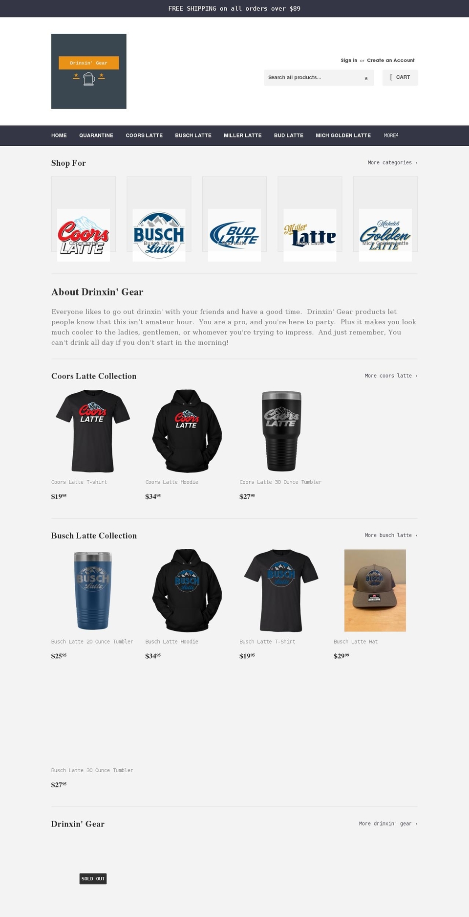 drinxingear.com shopify website screenshot
