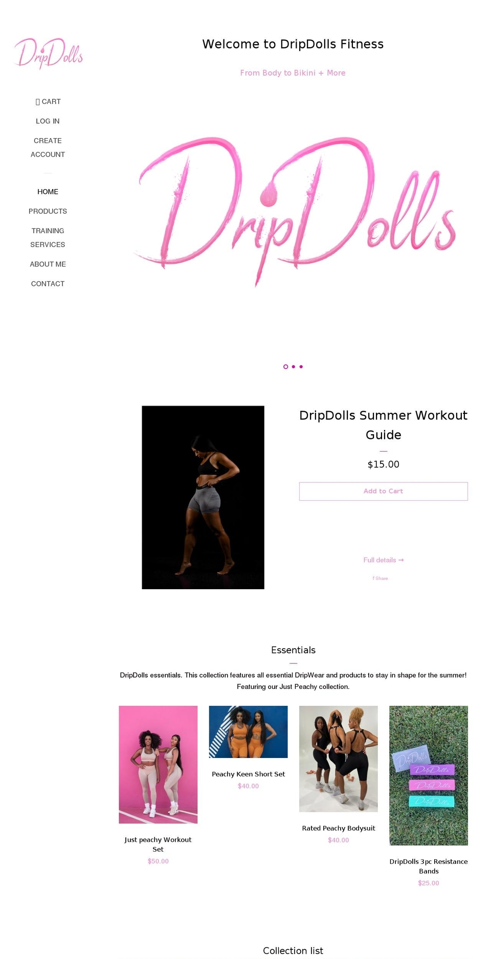 dripdollsfitness.com shopify website screenshot