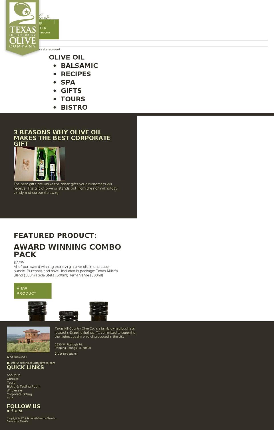drippingspringsoliveranch.com — Shopify storefront screenshot