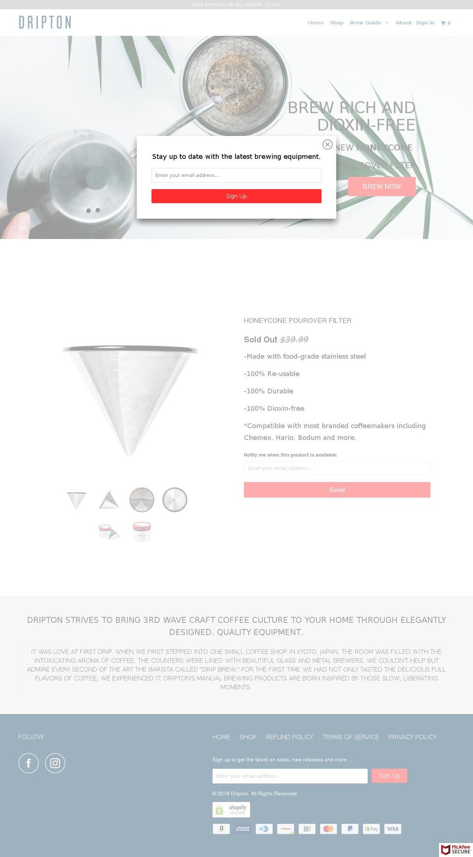 driptonbrewing.com — Shopify storefront screenshot
