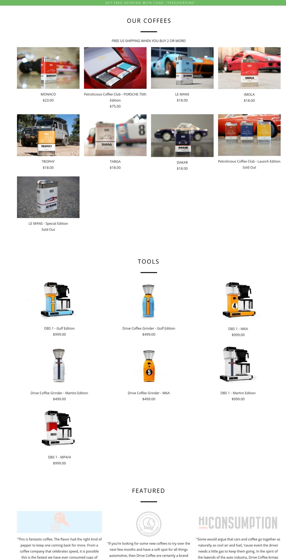 drivecoffee.com — Shopify storefront screenshot