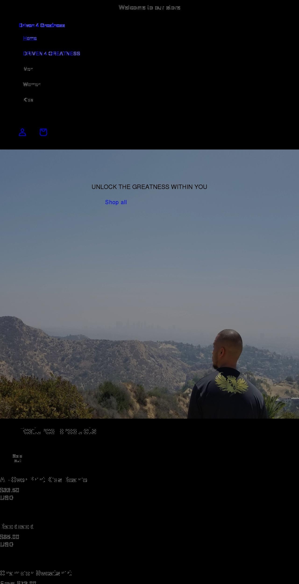 driven4greatness.com — Shopify storefront screenshot