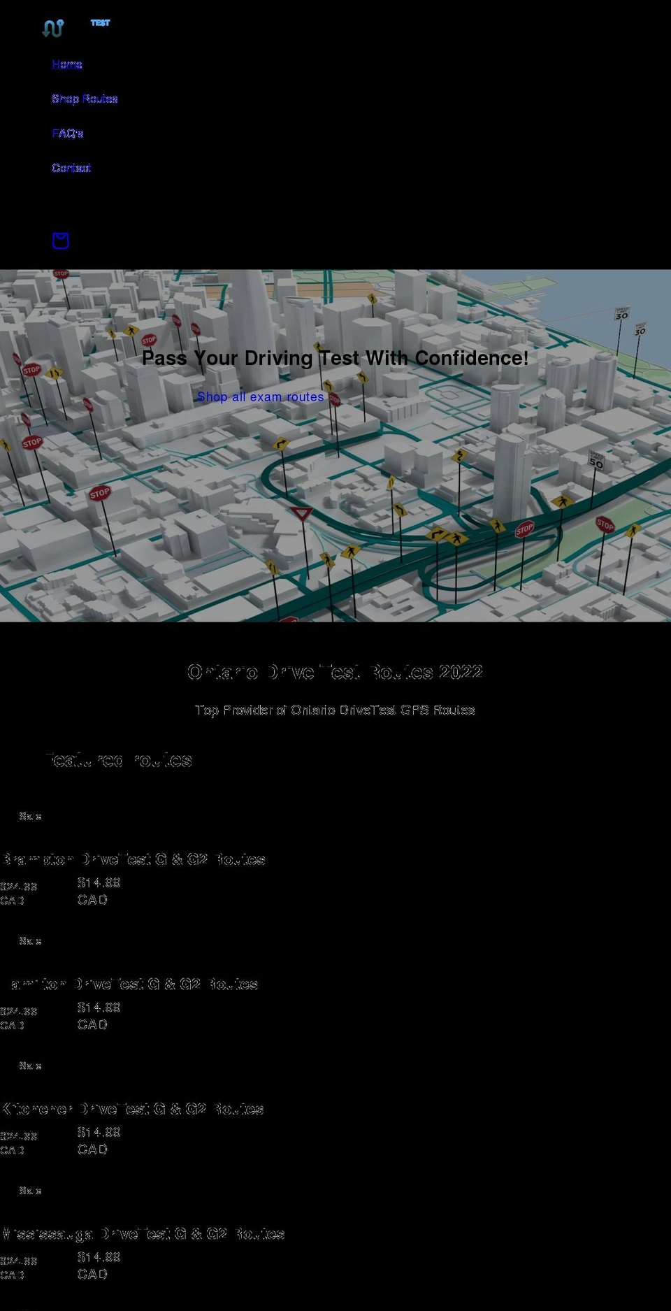drivetestroutes.com shopify website screenshot
