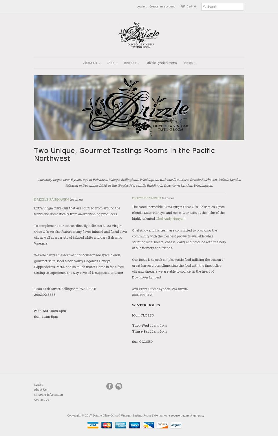 drizzletastingroom.com shopify website screenshot
