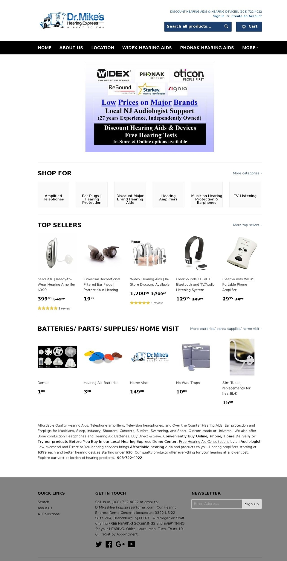 drmikeshearingexpress.com shopify website screenshot