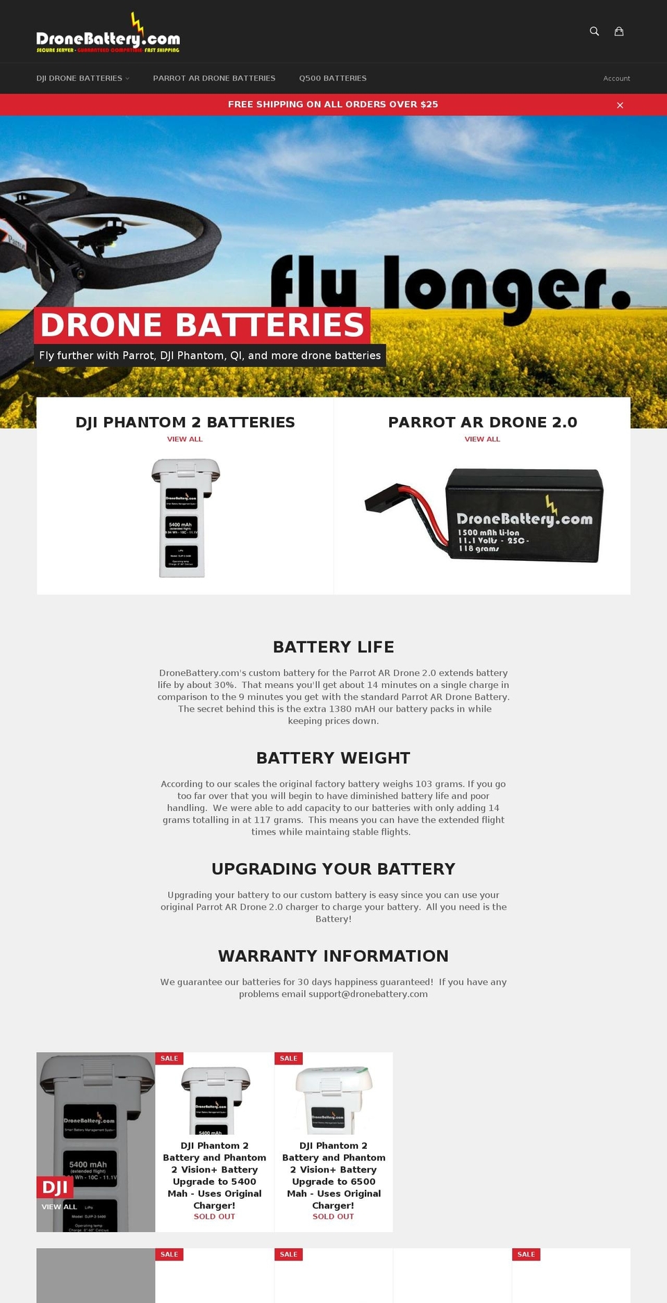 dronebatteries.com — Shopify storefront screenshot