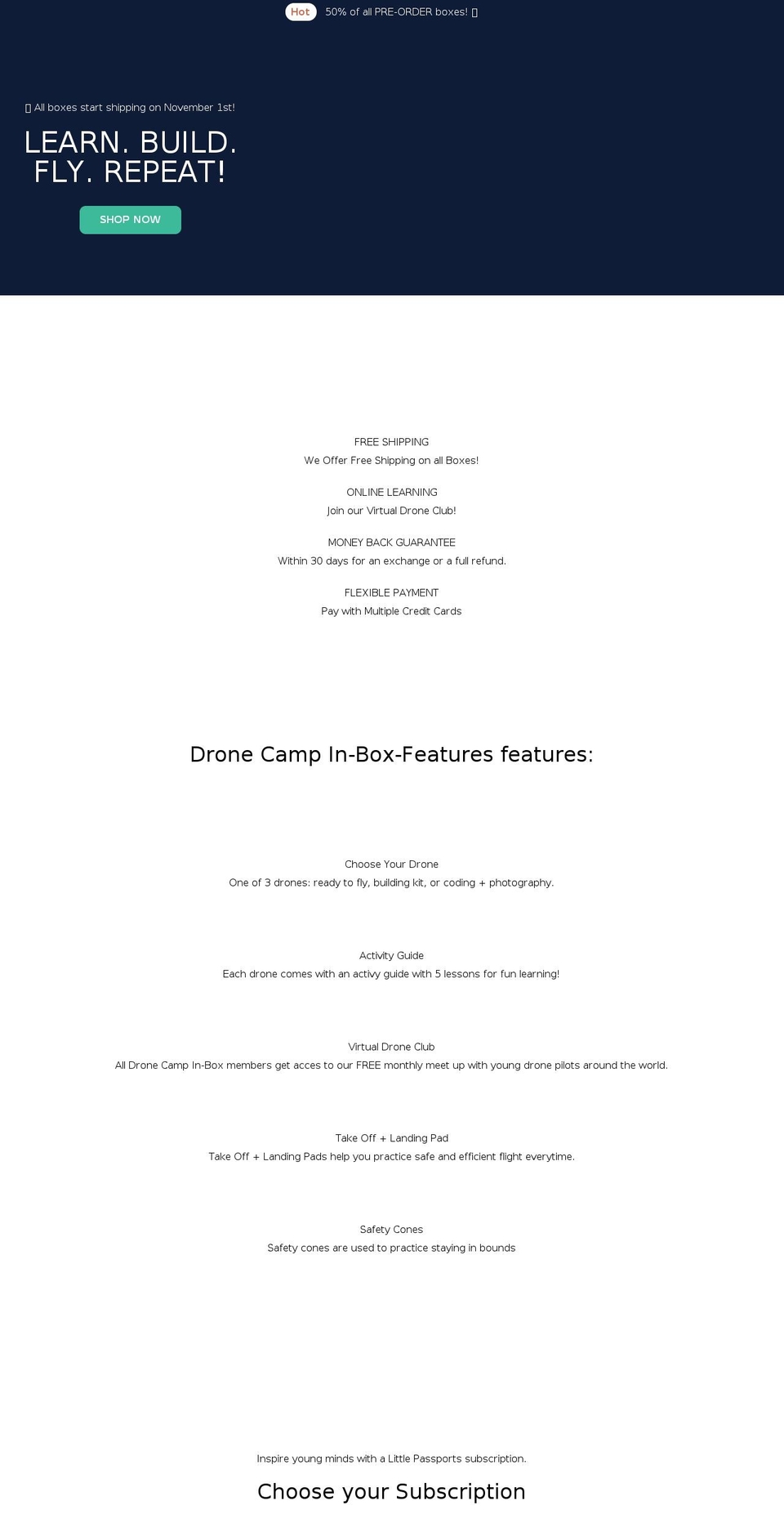 dronecampinabox.com shopify website screenshot