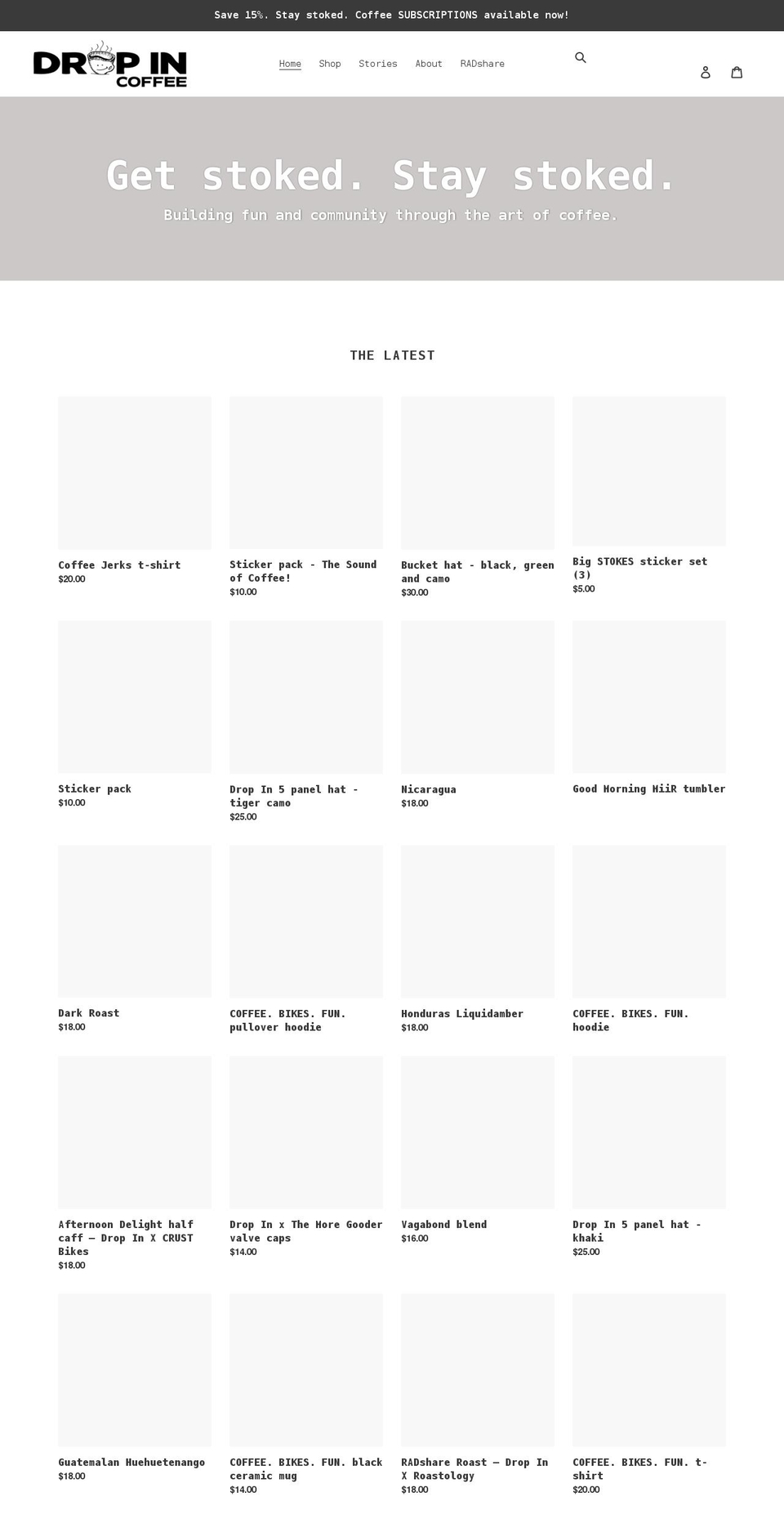 dropincoffee.com shopify website screenshot