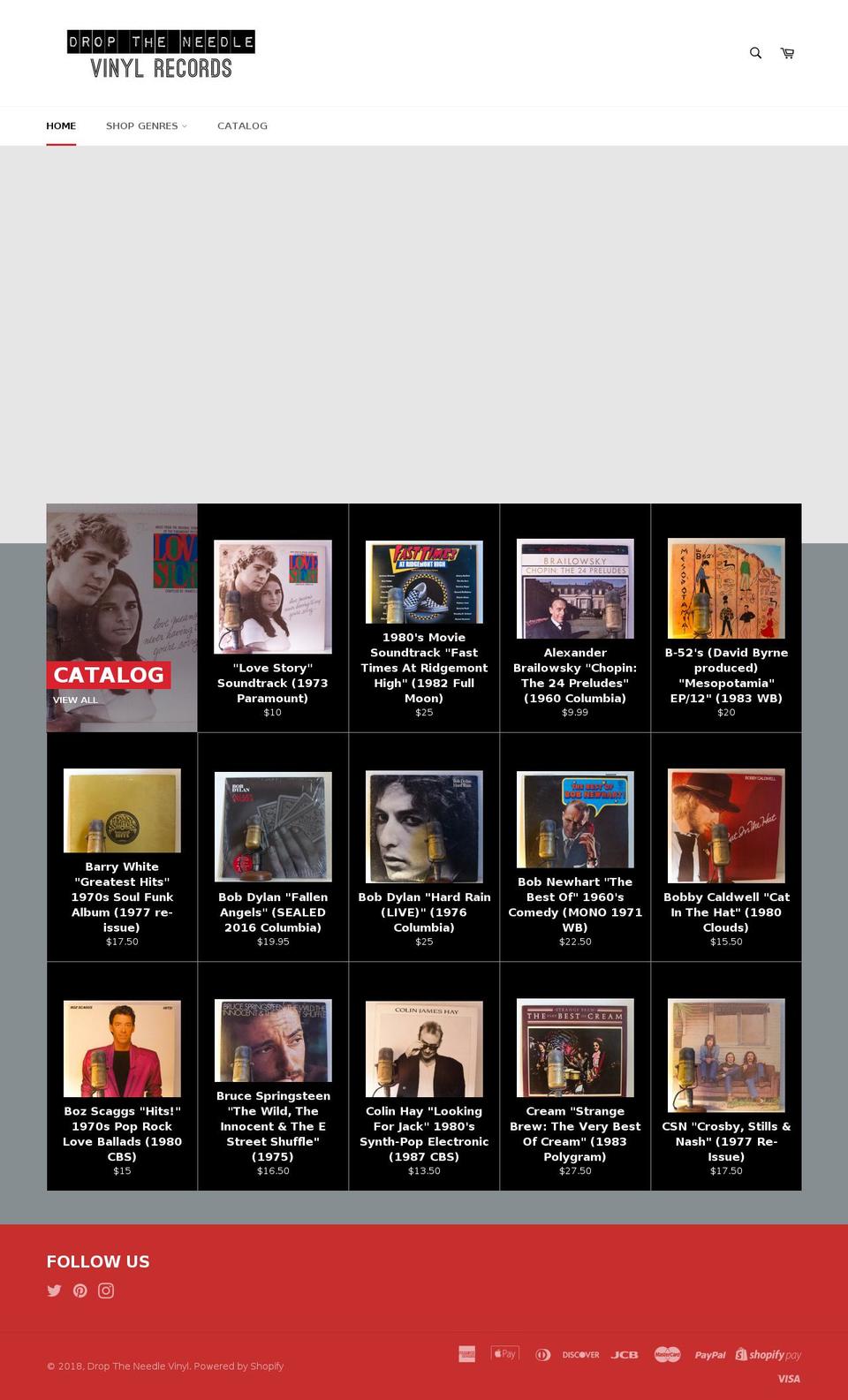 droptheneedlevinyl.com shopify website screenshot