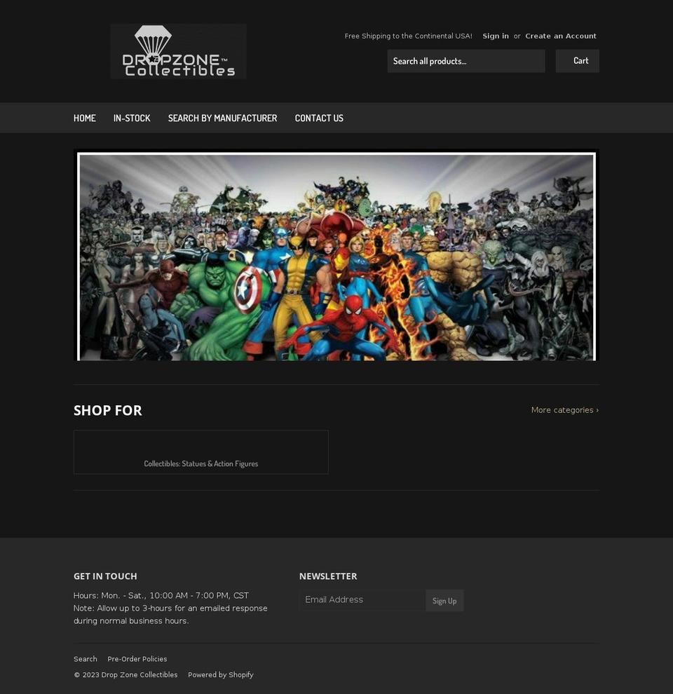 dropzonecollectibles.com shopify website screenshot
