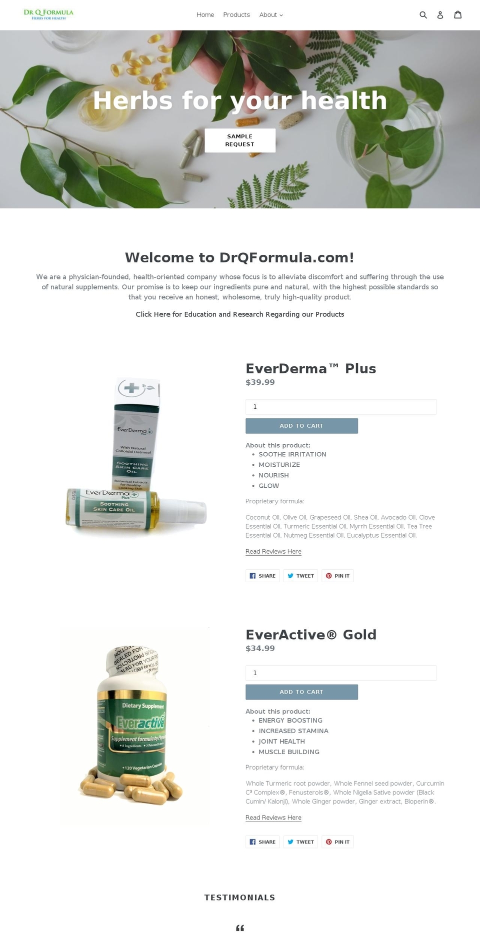 drqformula.com shopify website screenshot