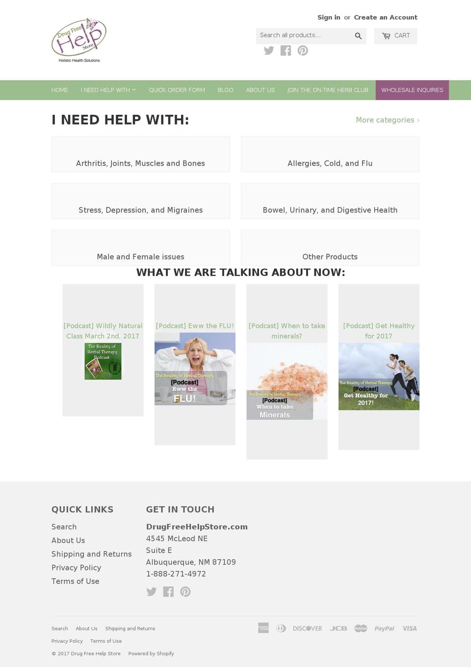 drugfreehelpstore.com shopify website screenshot