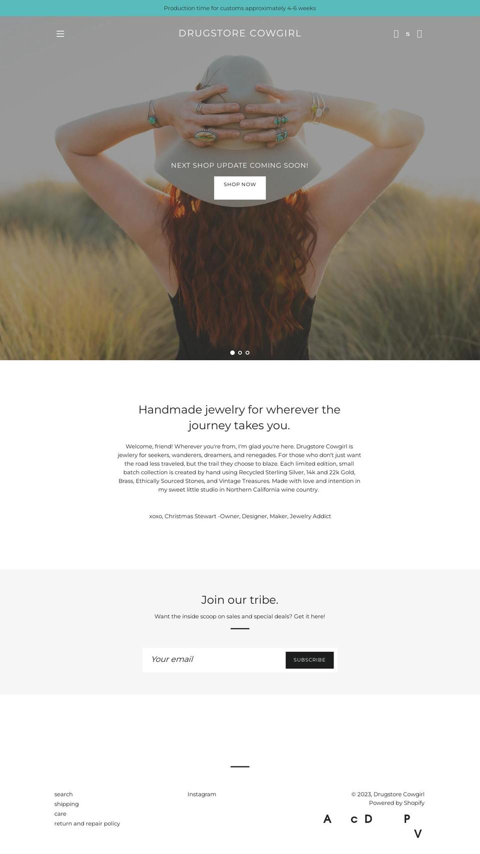 drugstorecowgirljewelry.com — Shopify storefront screenshot