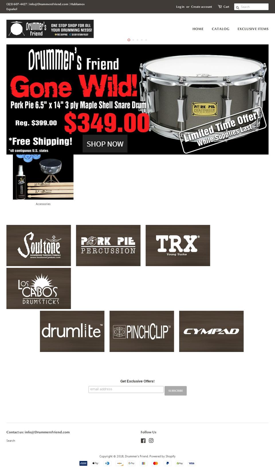 drummersfriend.com shopify website screenshot