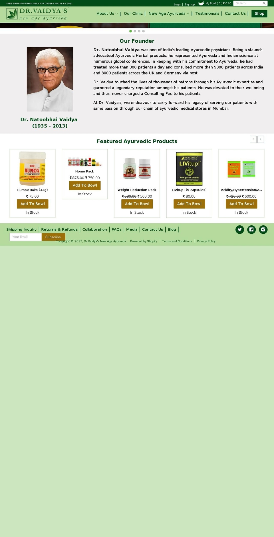 drvaidyas.com shopify website screenshot