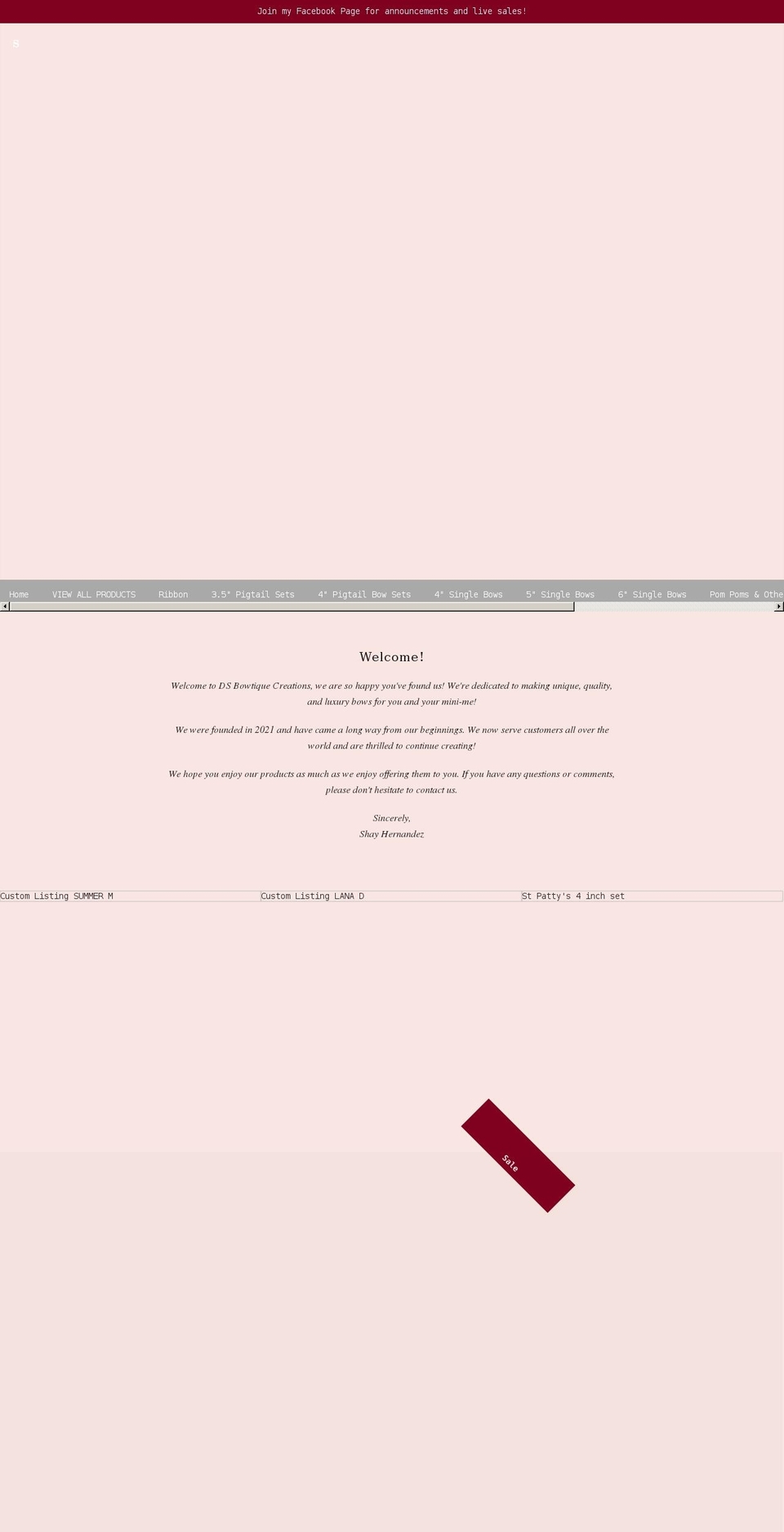 dsbowtiquecreations.com shopify website screenshot