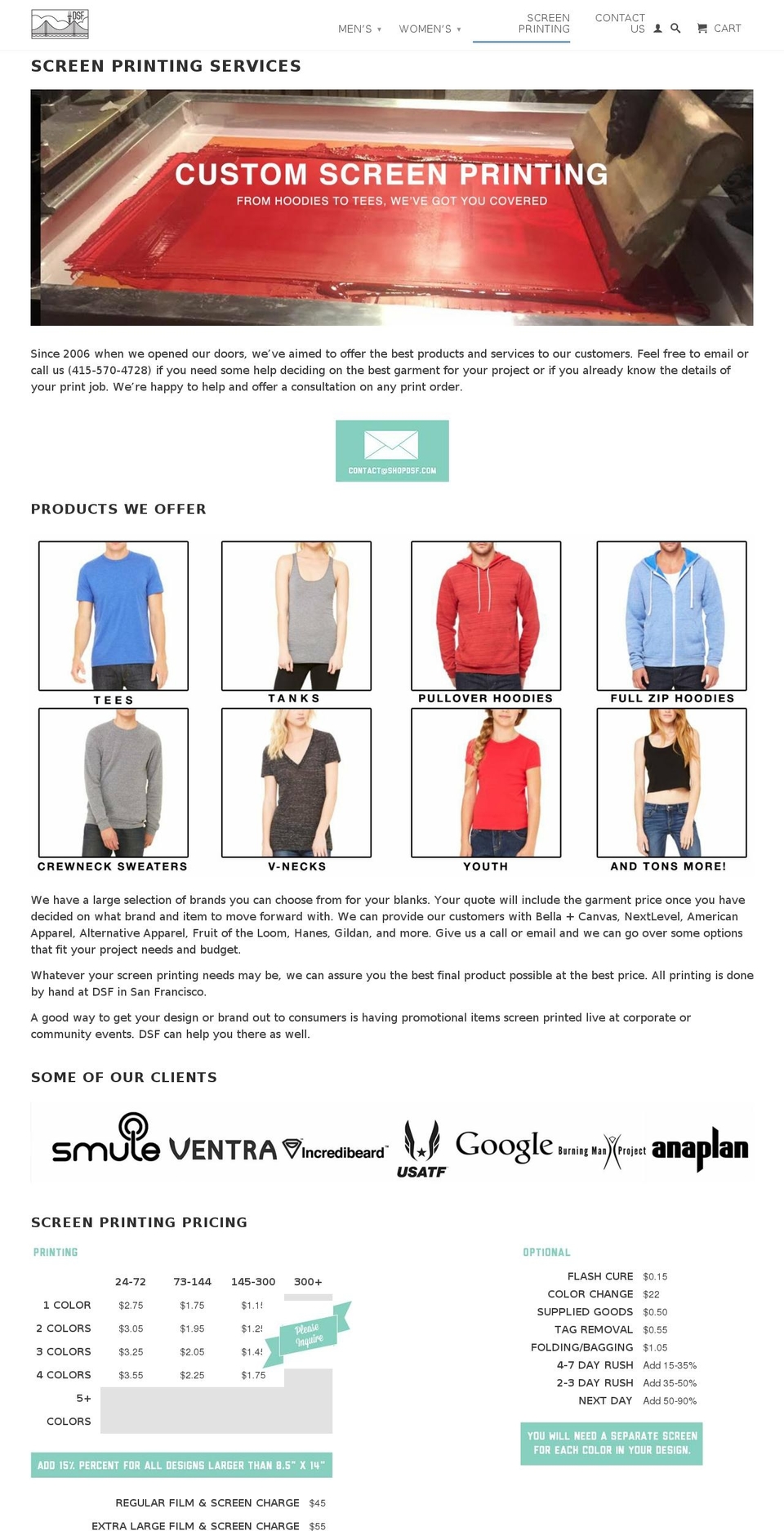 dsfscreenprinting.com — Shopify storefront screenshot