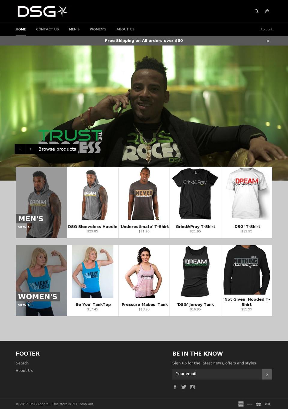 dsgapparel.com shopify website screenshot