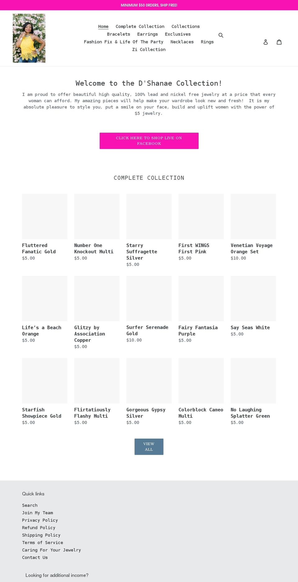 dshanaecollection.com shopify website screenshot