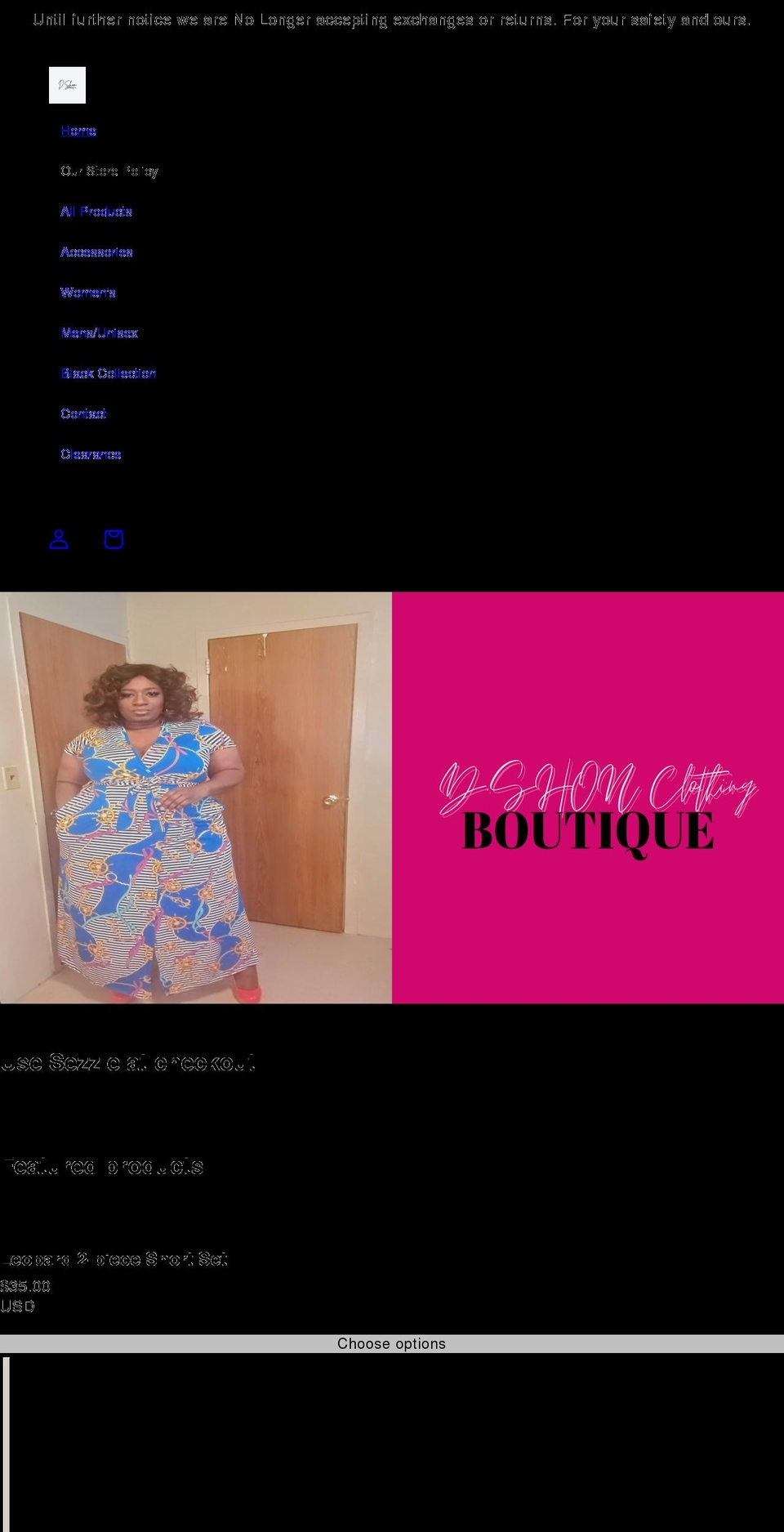 dshonclothing.com shopify website screenshot