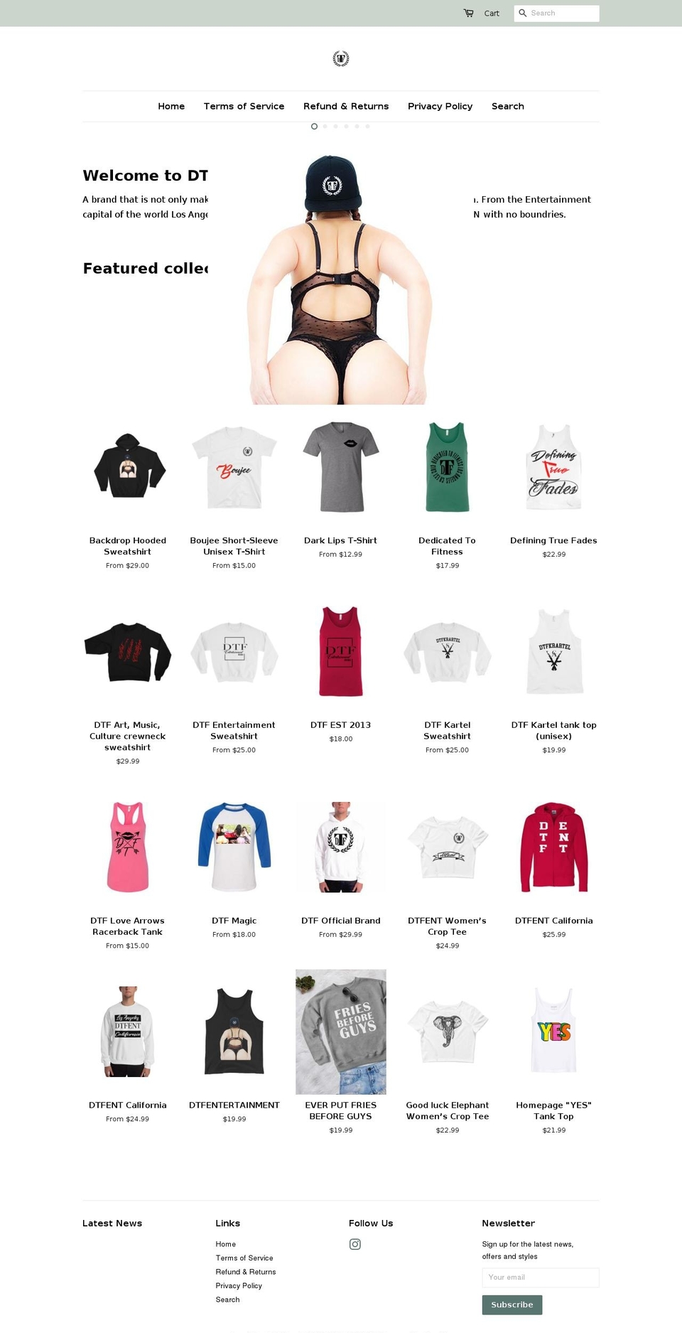 dtfentertainment.com — Shopify storefront screenshot