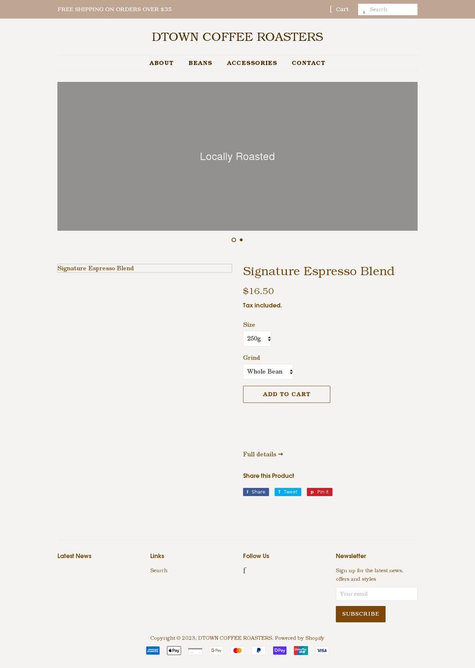 dtowncoffeeroasters.com shopify website screenshot