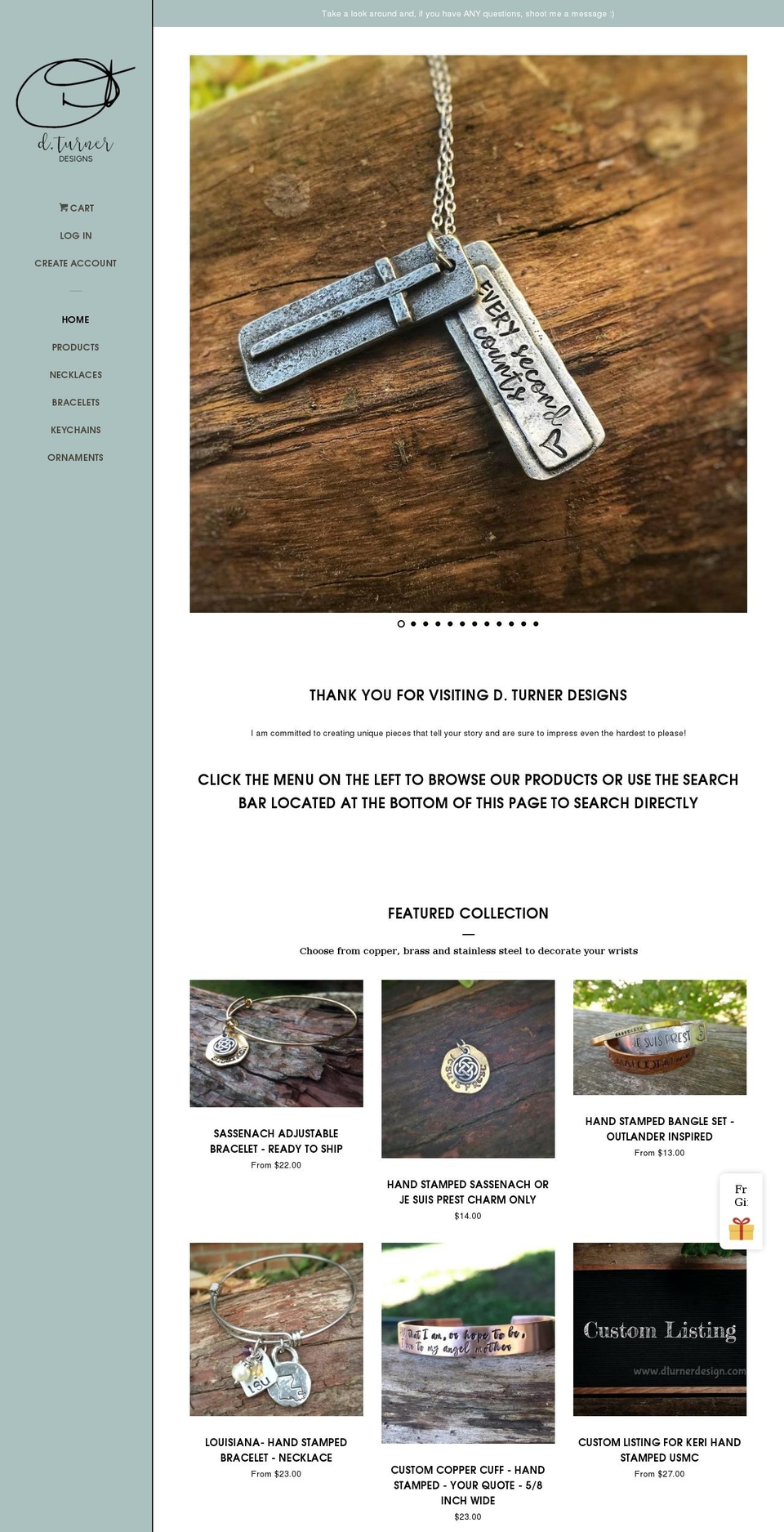 dturnerdesigns.com — Shopify storefront screenshot