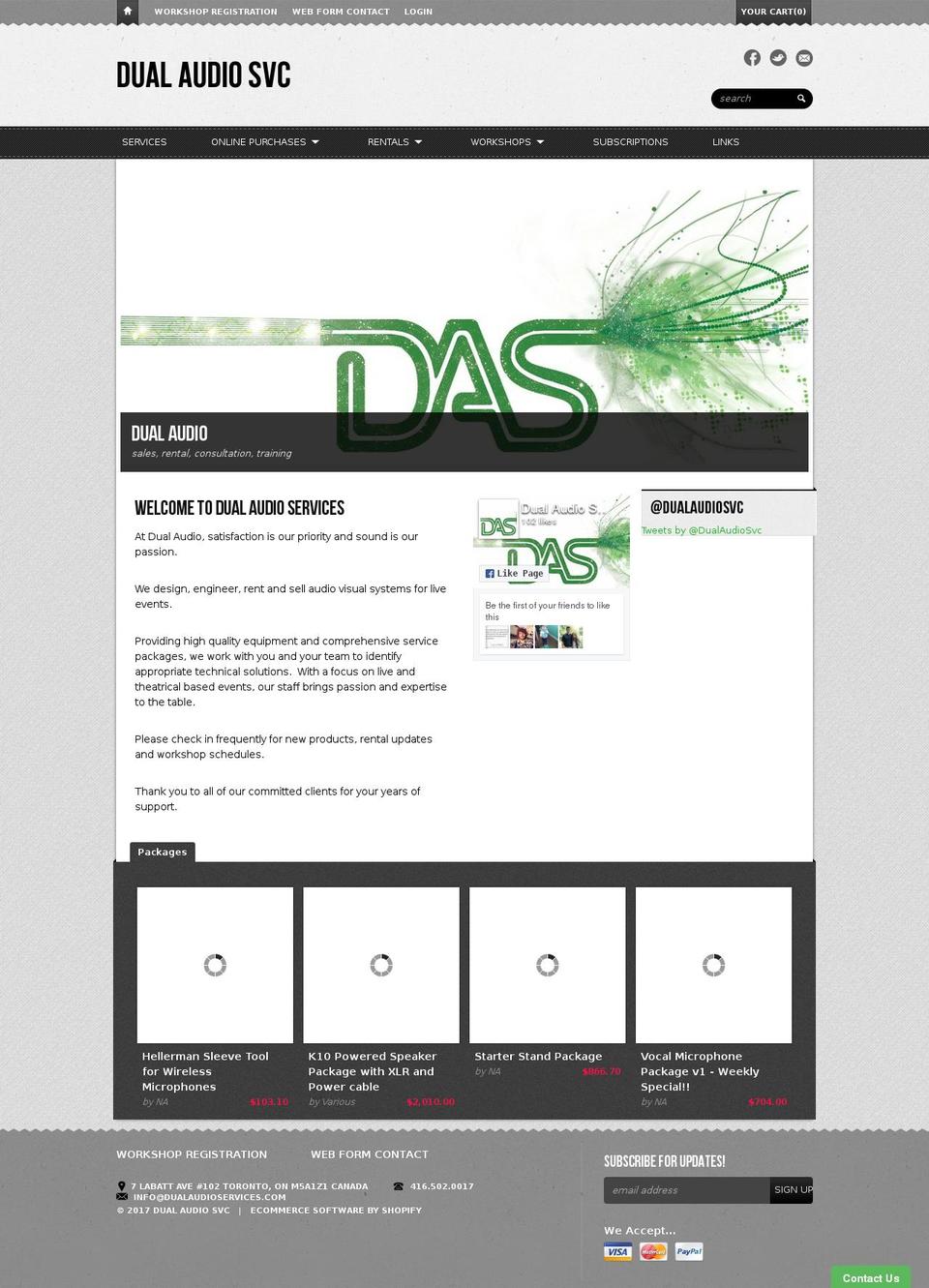 dualaudioservices.com shopify website screenshot