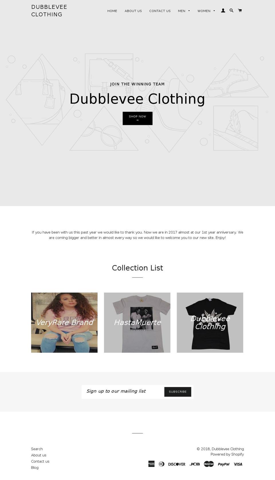 dubbleveeclothing.com shopify website screenshot