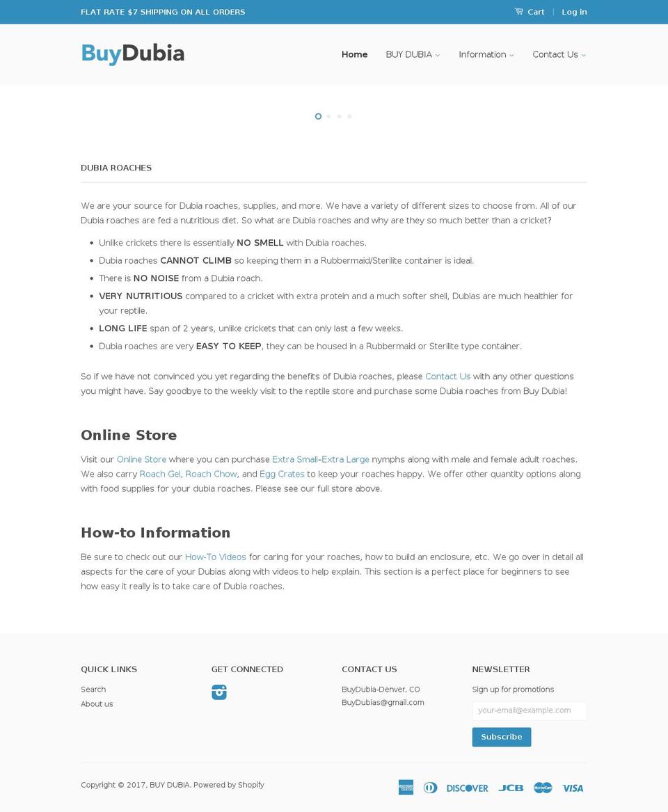 dubiaroachesforsale.com shopify website screenshot