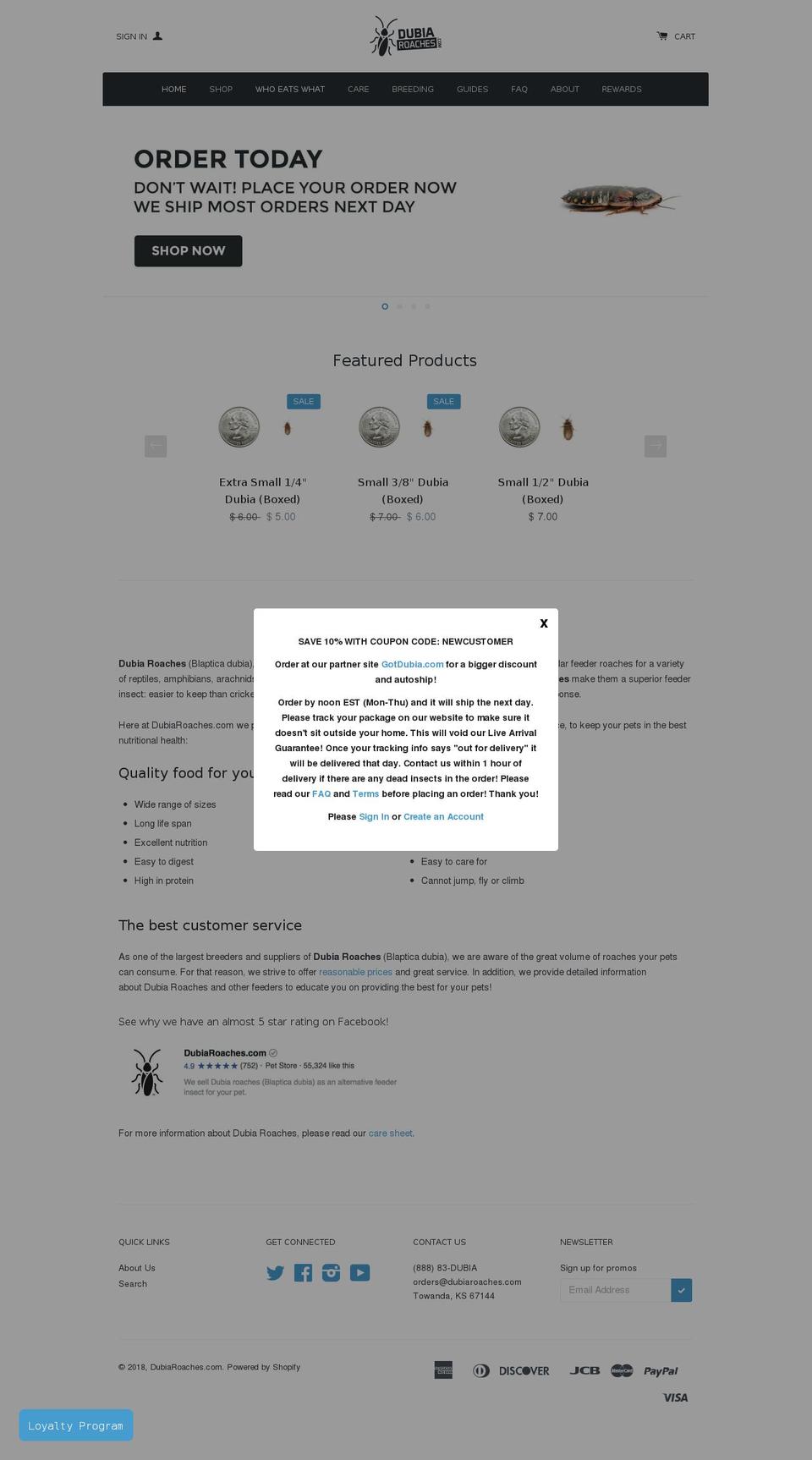 dubiasroaches.com — Shopify storefront screenshot