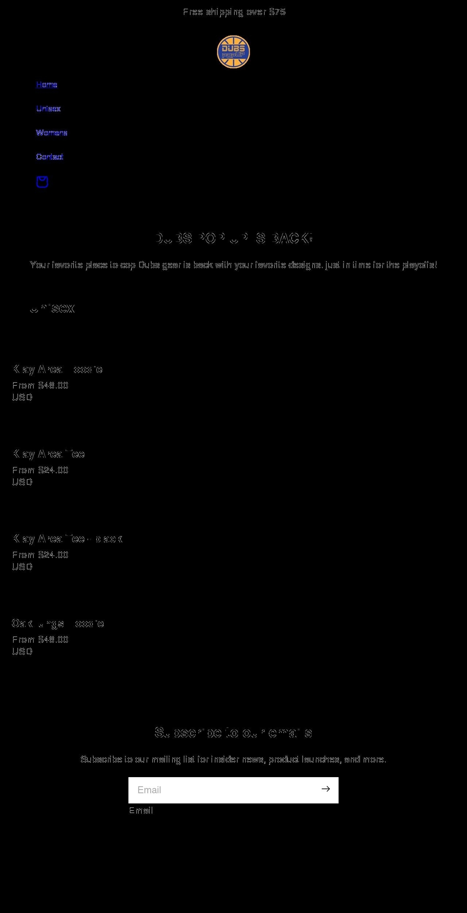 dubspopup.com shopify website screenshot