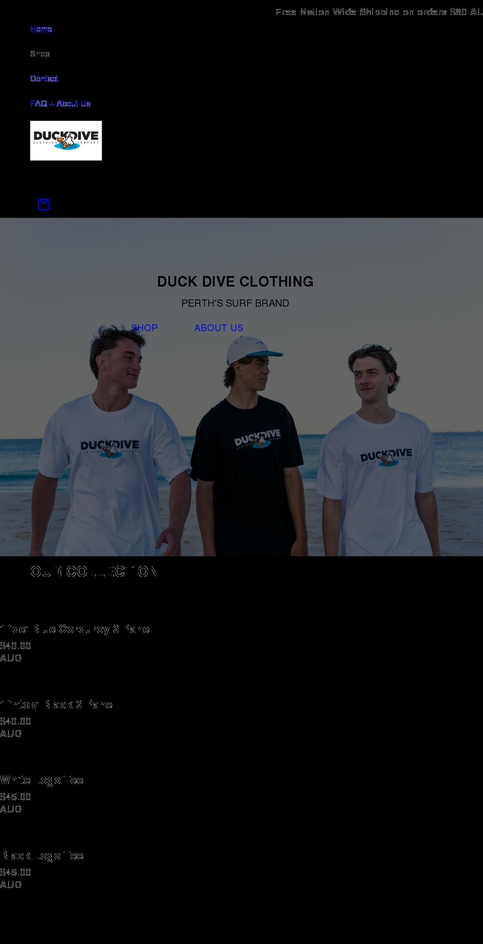 duckdive.com.au shopify website screenshot