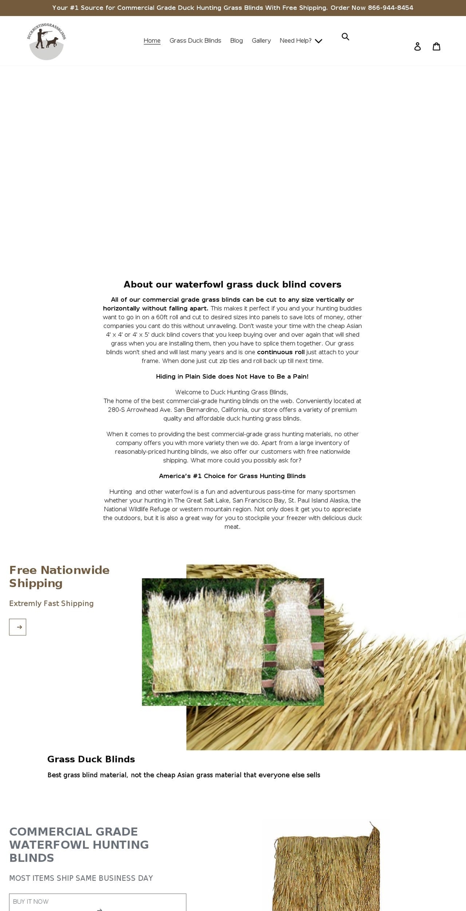 duckhuntinggrassblinds.com shopify website screenshot