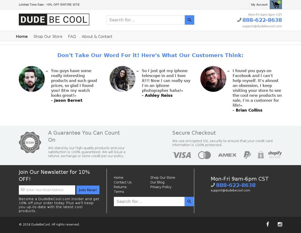 dudebecool.com shopify website screenshot