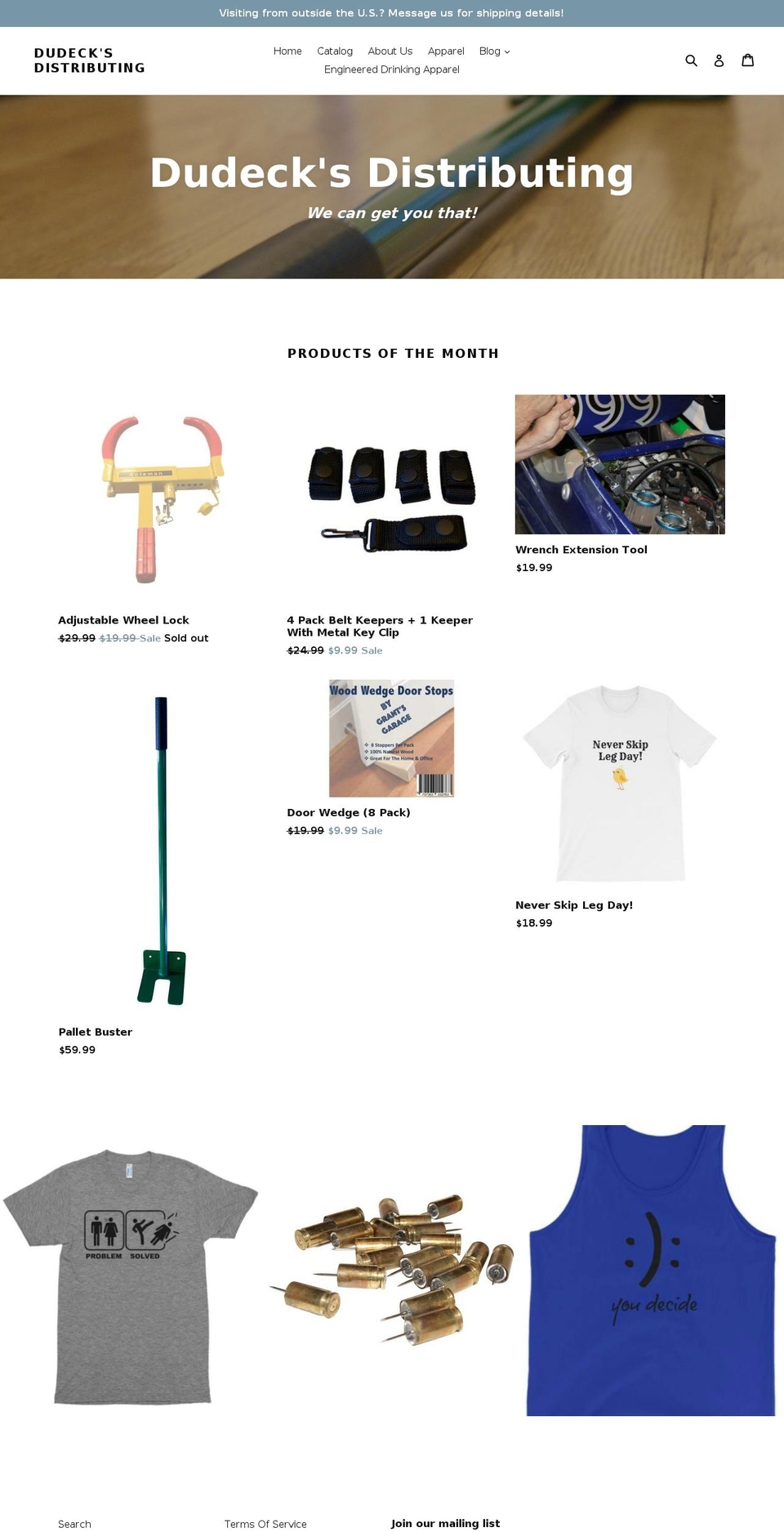 dudecksdistributing.com — Shopify storefront screenshot