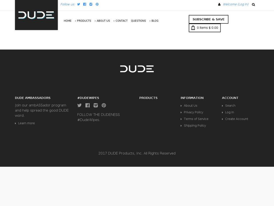 Dude Products (NCV - V2.0) Shopify theme site example dudewipe.com