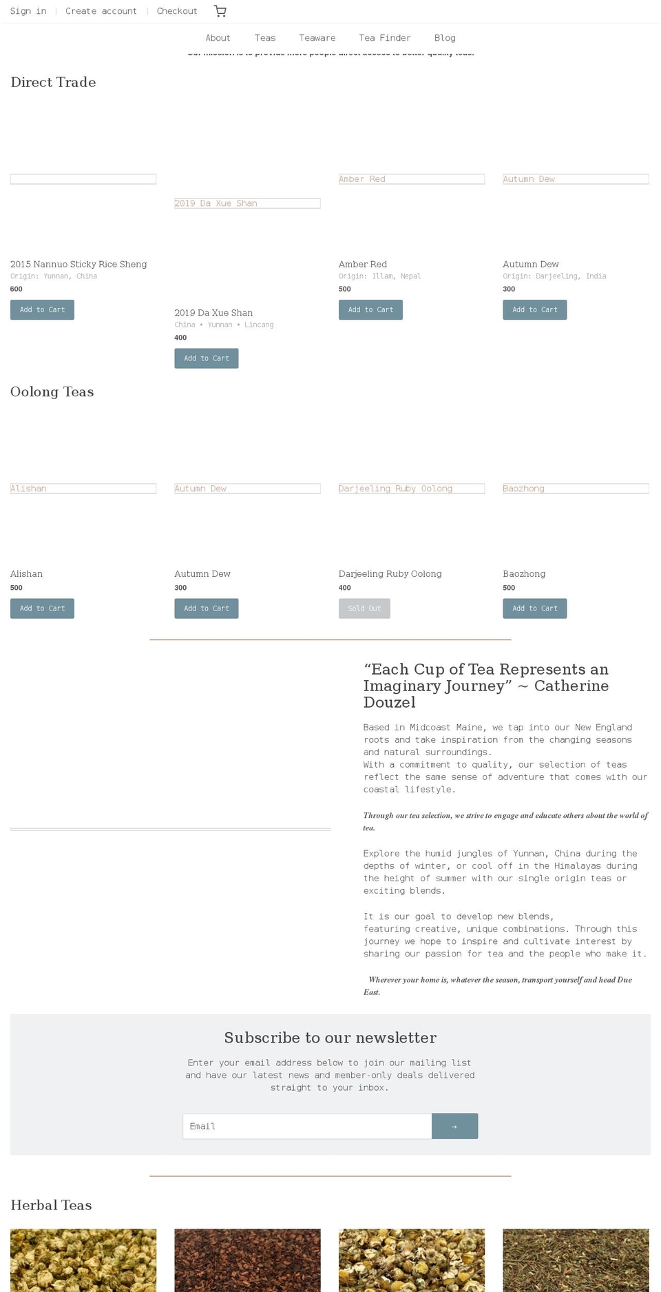 dueeasttea.com — Shopify storefront screenshot