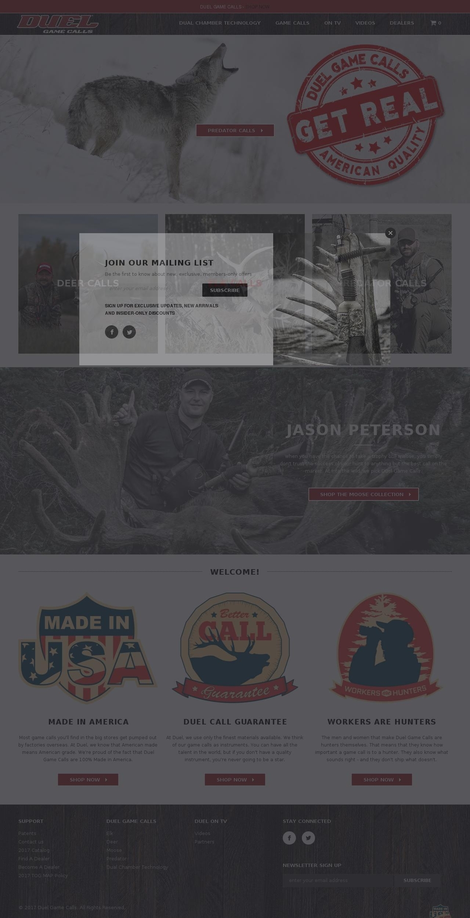 duelgamecalls.com shopify website screenshot