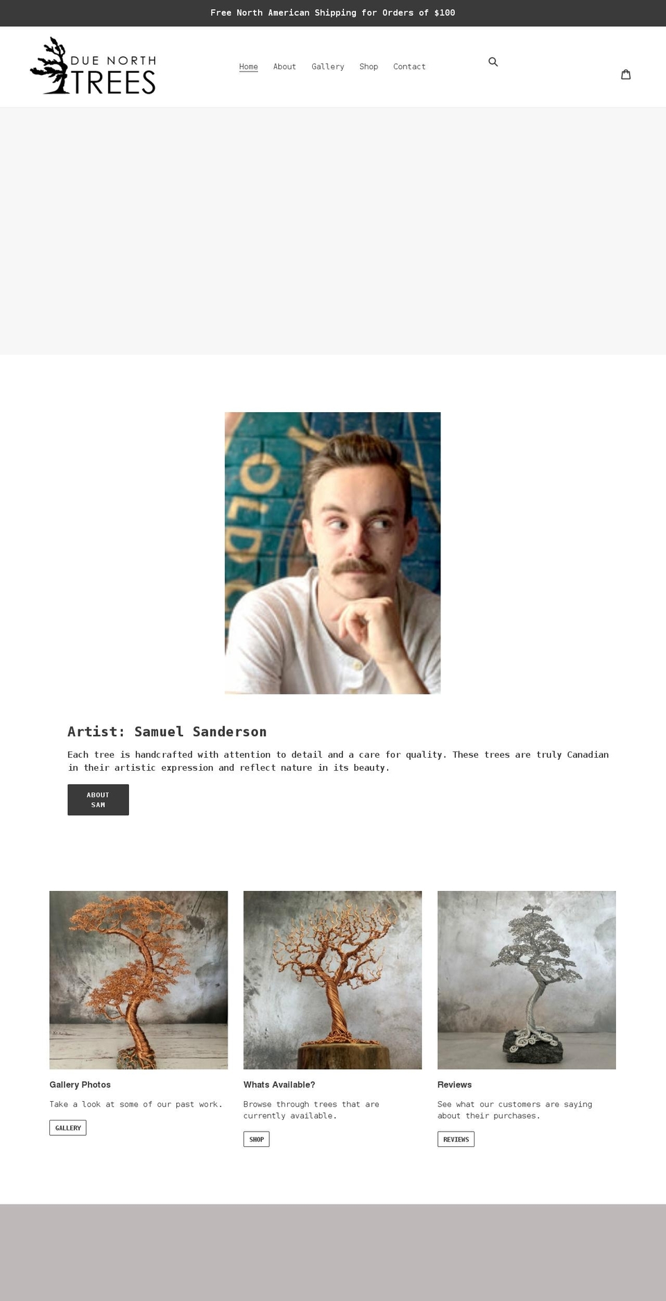 duenorthtrees.com shopify website screenshot