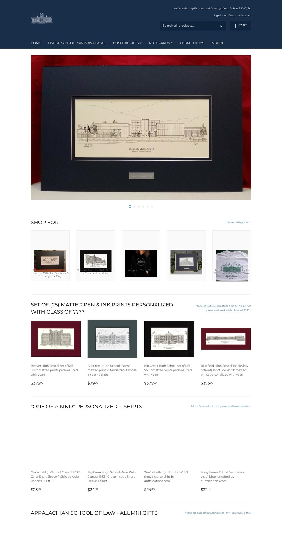 duffcreations.com — Shopify storefront screenshot