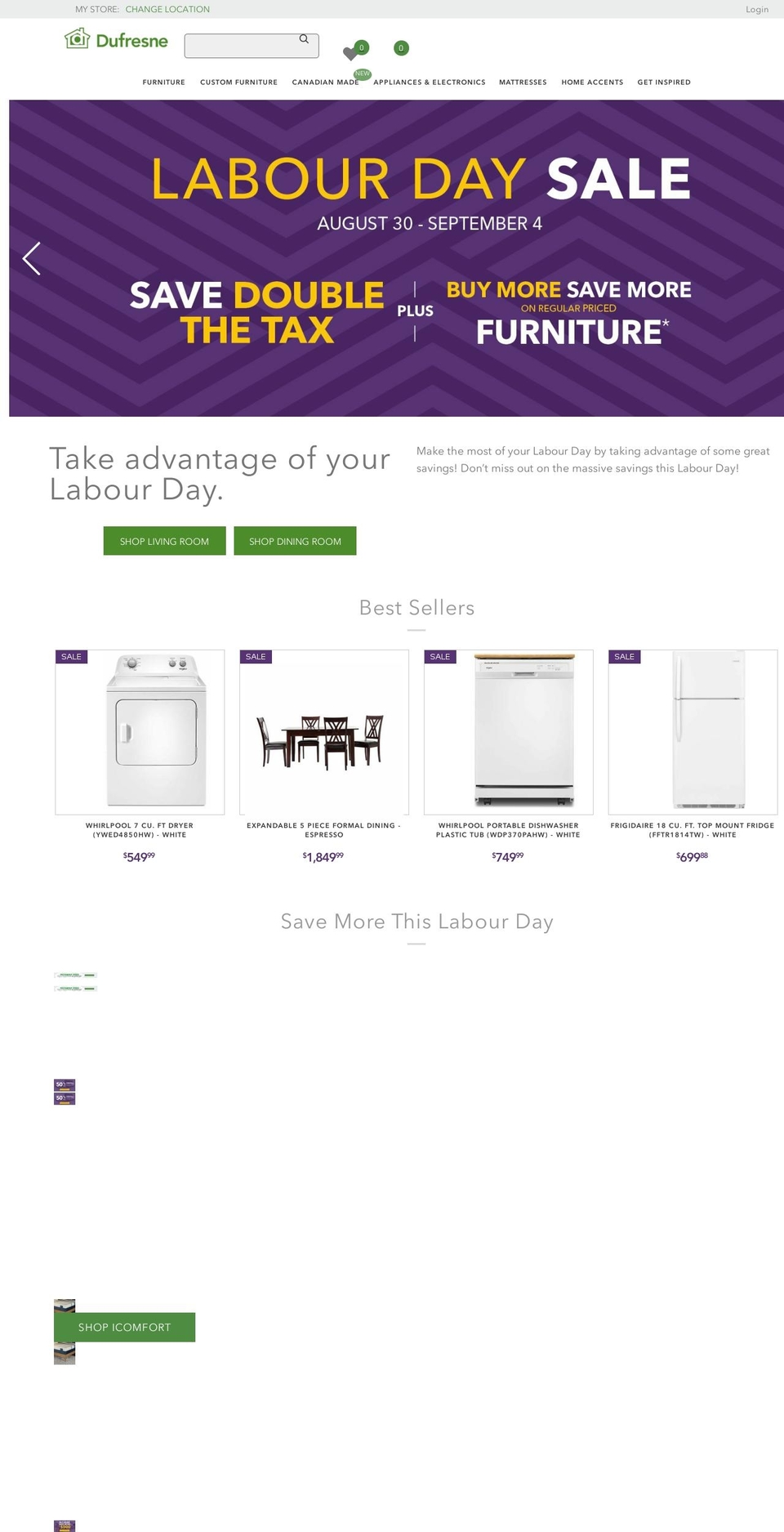 dufrensefurniture.ca shopify website screenshot