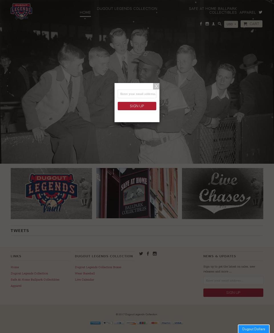 dugoutlegendscollection.com shopify website screenshot