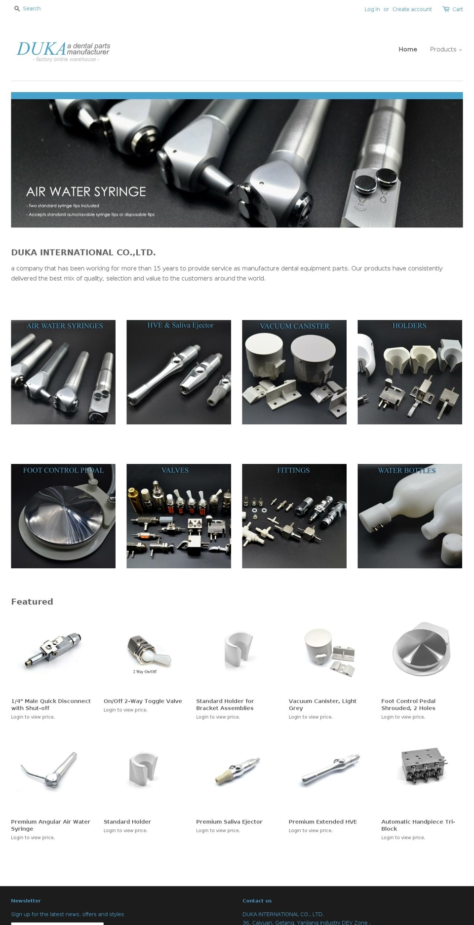 dukadentalparts.com — Shopify storefront screenshot