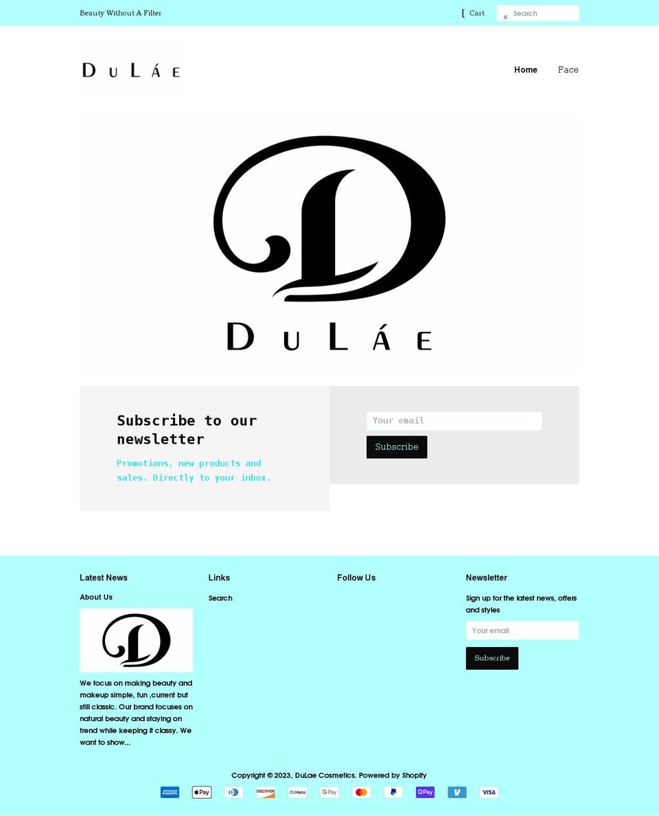 dulaecosmetics.com shopify website screenshot