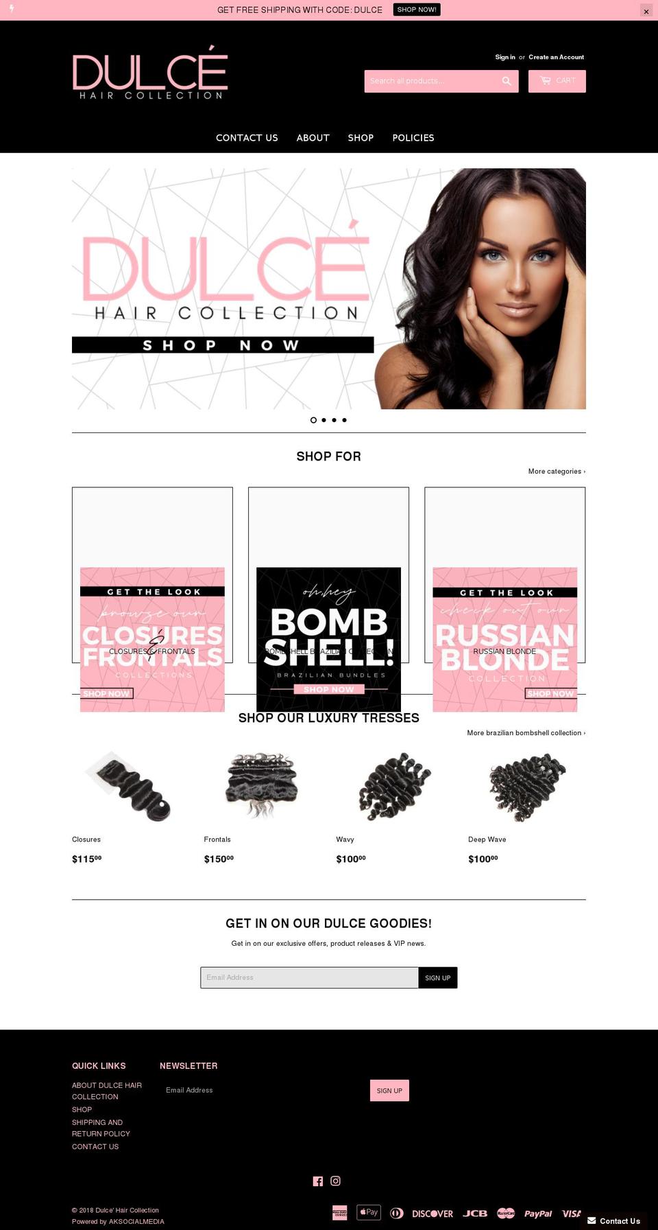 dulcehaircollection.com shopify website screenshot