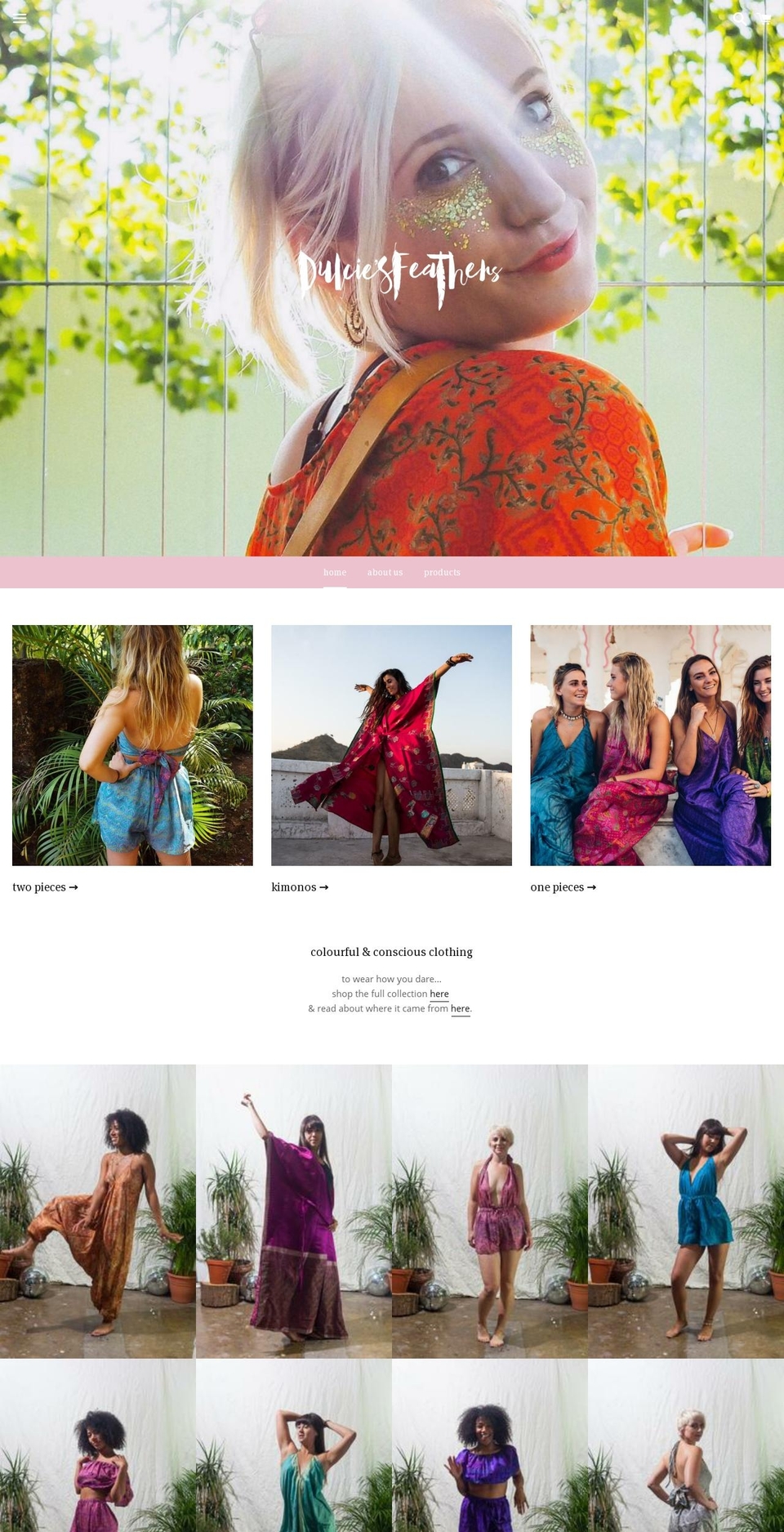 dulciesfeathers.com — Shopify storefront screenshot