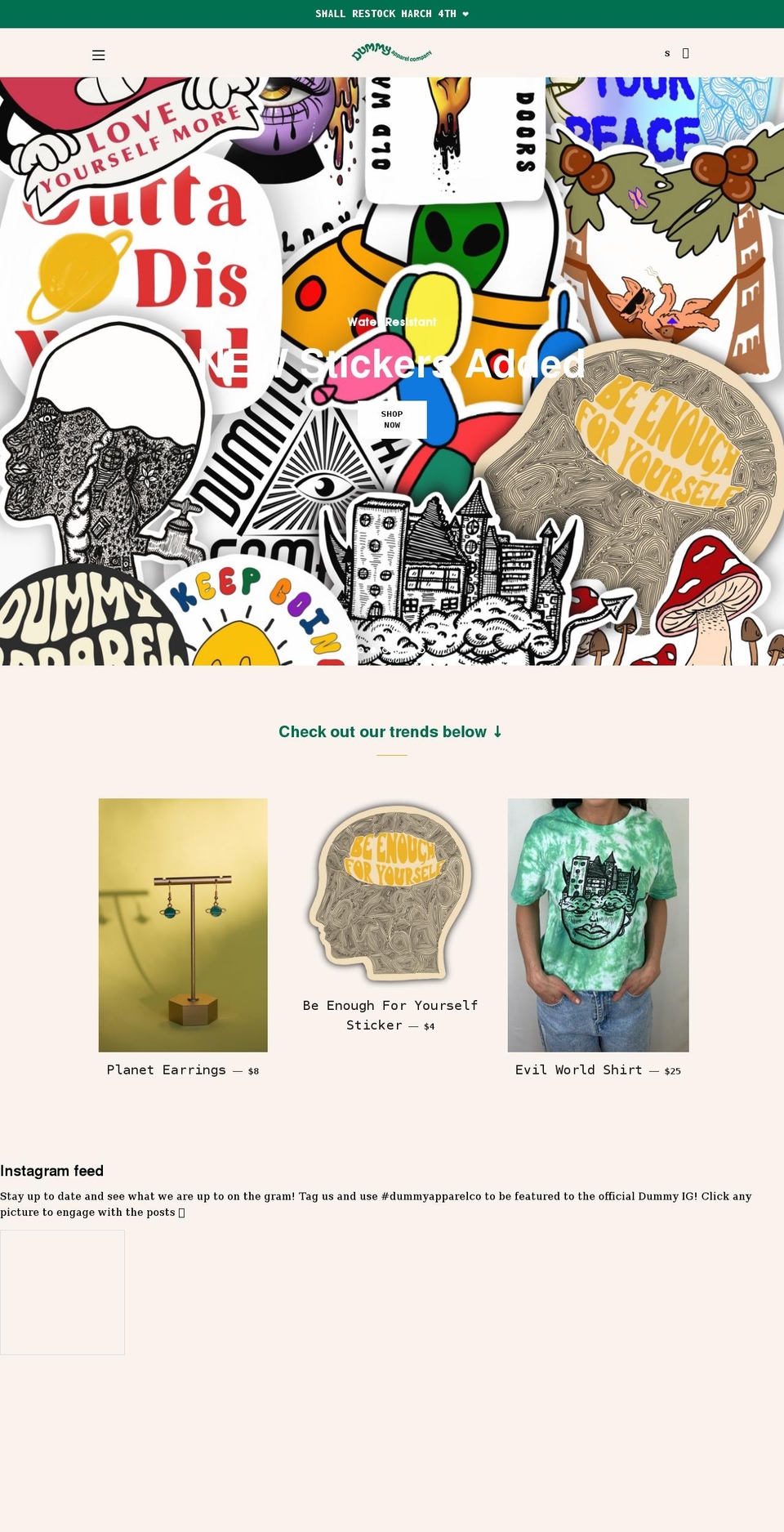 dummyapparelco.com shopify website screenshot