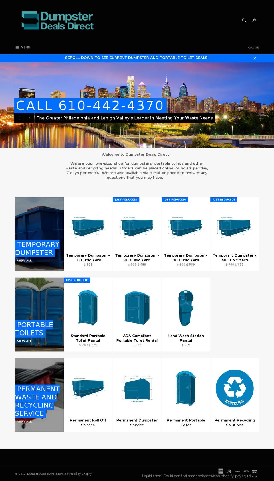dumpsterdealsdirect.com — Shopify storefront screenshot
