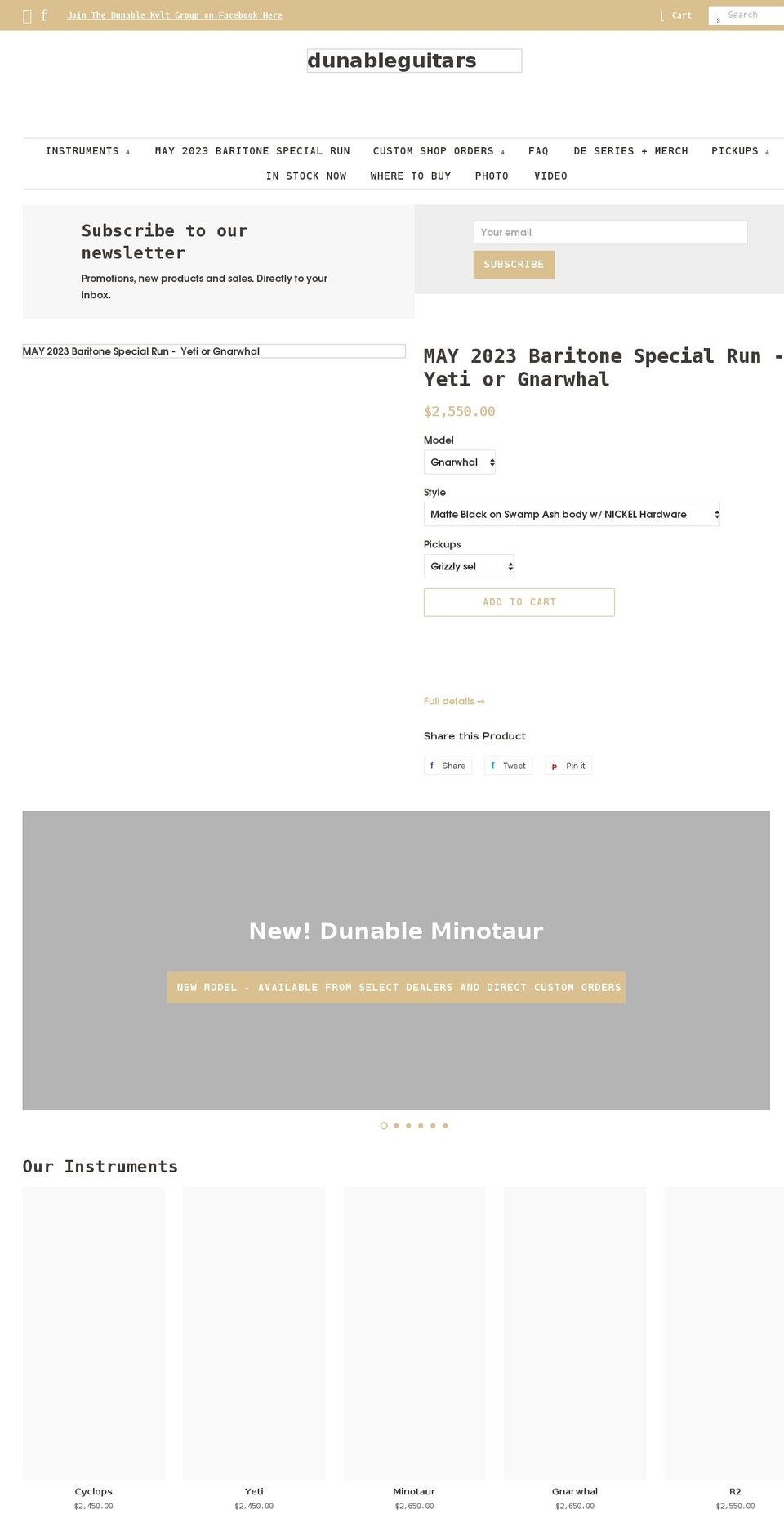 dunableguitars.com shopify website screenshot